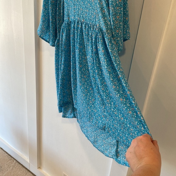 MITTOSHOP bright blue tunic v-neck blouse - Picture 6 of 11